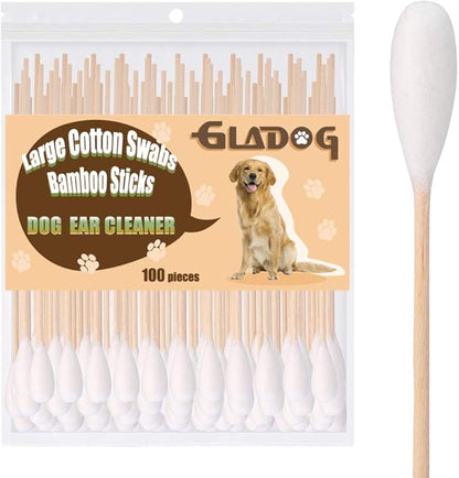 GLADOG 6 Inch Professional Large Cotton Buds for Dogs, Specially Designed Dog Cotton Buds with Bamboo Handle, Large Means Safe