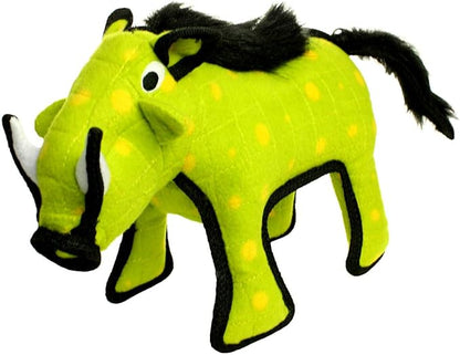 TUFFY - World's Tuffest Soft Dog Toy - Desert - Multiple Layers. Made Durable, Strong & Tough. Interactive Play (Tug, Toss & Fetch). Machine Washable & Floats (Green Warthog, Large 2 Pack)