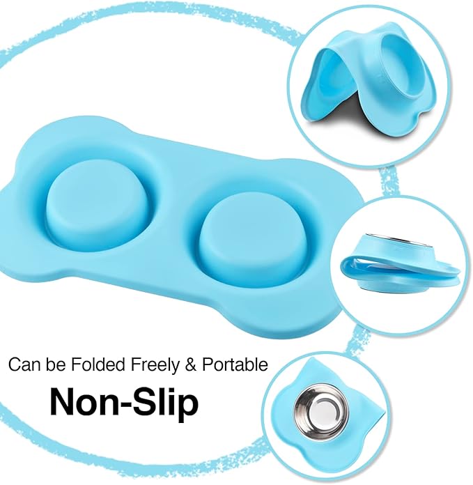 Dog Bowls 2 Stainless Steel Bowl for Pet Water and Food Feeder with Non Spill Skid Resistant Silicone Mat for Pets Puppy Small Medium Cats Dogs