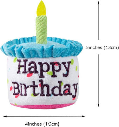 Dog Birthday Cake Toy, Happy Birthday Cake Shaped Squeaky Dog Toys for Small & Medium Dogs Funny Dogs Gifts Plush Dog Party Toys, Small, Blue