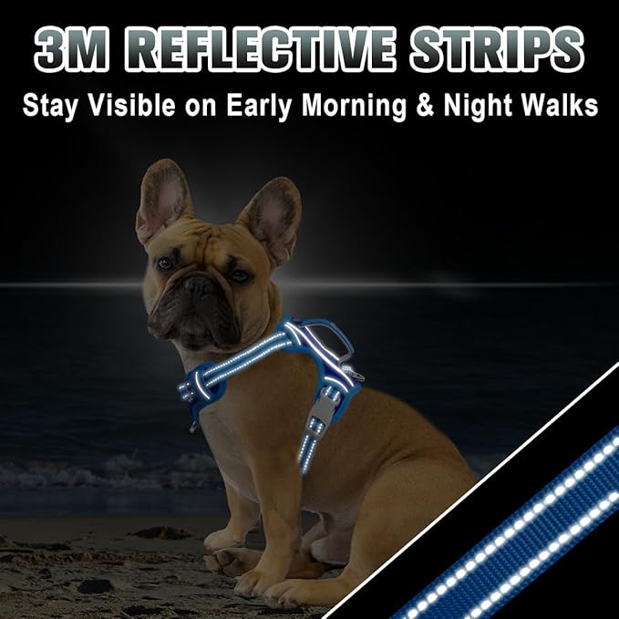 BARKBAY No Pull Dog Harness Large Reflective Dog Harness with Front Clip and Easy Control Handle for Walking Training Running with ID tag Pocket(Sapphire Blue & Blue,XS)