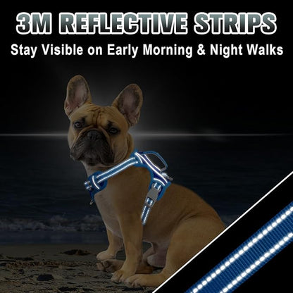 BARKBAY No Pull Dog Harness Large Reflective Dog Harness with Front Clip and Easy Control Handle for Walking Training Running with ID tag Pocket(Sapphire Blue & Blue,S)