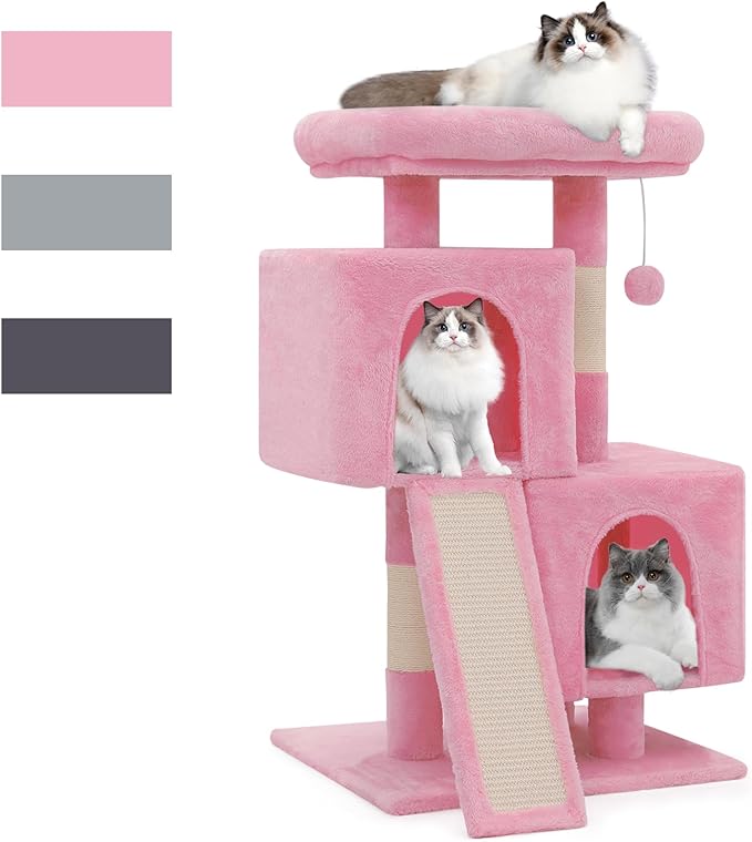 Magshion 34" Cat Tree Tower for Indoor Cats, Multi-Level Cat Condo with Extra Large Perch, Scratching Post and Sisal Ramp, Climbing Stand for Indoor Cats and Kittens, Soft Pink