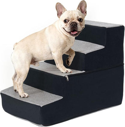 Dog Stairs for Small Dogs 18" H, Non-Slip Pet Stairs Ramp for Small Medium Dogs and Cats, Doggy Steps for Bed, Couch or Chair, High Density Foam Indoor (Grey, 15"x24"x18", 4)