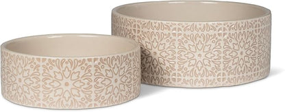 Fringe Studio Sevilla Tile Sand Small Ceramic Imprinted Pet Bowl (5" Diameter x 1.75" H, 12 fl.oz.), PetShop Collection (785SM001)