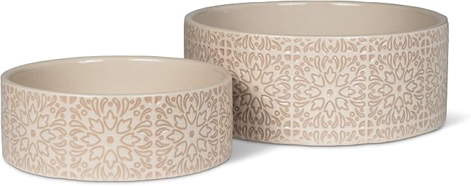 Fringe Studio Sevilla Tile Sand Medium Ceramic Imprinted Pet Bowl (6.5" Diameter x 2.5" H, 26 fl.oz.), PetShop Collection (785MD001)