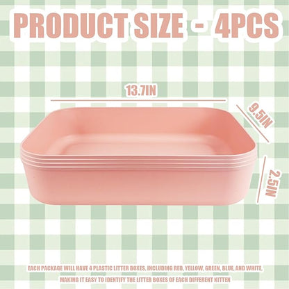 Small Litter Box, Plastic Kitten Litter Box, 13.9 x 9.8 x 3 Inch Open Litter Box for Small Pet, Easy to Clean (Pink 4PCS)