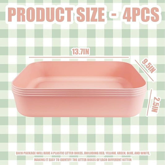 Small Litter Box, Plastic Kitten Litter Box, 13.9 x 9.8 x 3 Inch Open Litter Box for Small Pet, Easy to Clean (Pink 4PCS)
