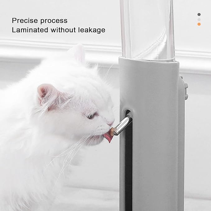 Pet Standing Water Dispenser, 680ml Height Adjustable Automatic Pet Drinking Bottle with Detachable Food Feeder Bowl for Dogs Cats