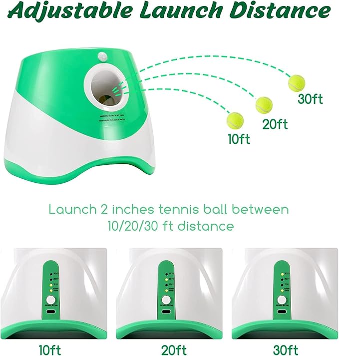 SOCO Automatic Ball Launcher for Dogs, USB Rechargeable with 3 Distances (10/20/30 ft), Safety LED Indicator, Include 15 Tennis Balls, Indoor/Outdoor Fetch Toy for Small/Medium Dogs