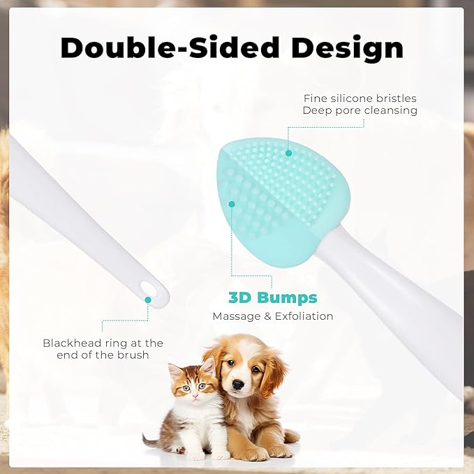 4Pcs Cat Acne Chin Treatment, Black Seed Soft Silicone Grooming Scraper, for Chin Acne & Blackhead Exfoliation, Double-sided Brush
