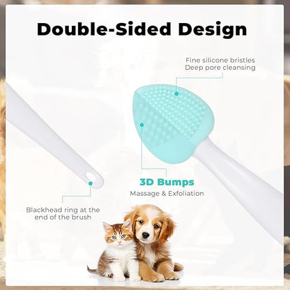 4Pcs Cat Acne Chin Treatment, Black Seed Soft Silicone Grooming Scraper, for Chin Acne & Blackhead Exfoliation, Double-sided Brush