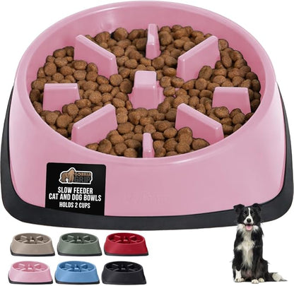 GORILLA GRIP Patented BPA Free Slow Feeder Dog Bowls, Interactive Puzzle Toy for Dogs and Cats Food Training Enrichment, Keeps Pets Busy and Prevents Puppy Overeating, All Breeds, 2 Cup, Pink