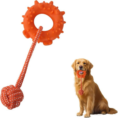 Dog Rope Toy for Medium and Small Dogs Interactive Puppy Toys Tug of War Rope Tether Tug Outdoor Dog Toy 1 Knot Puppy Teething Chew Cotton with PVC Doughnut (Orange)