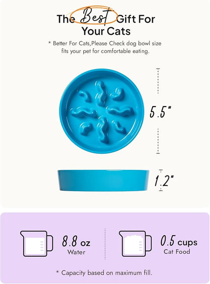 LE TAUCI PET Ceramic Slow Feeder Dog Bowls Small Breed, 0.5 Cups Dog Food Dish for Fast Eaters, Puzzle Bowl for Small Dogs and Cats, 5.5 Inch-Blue