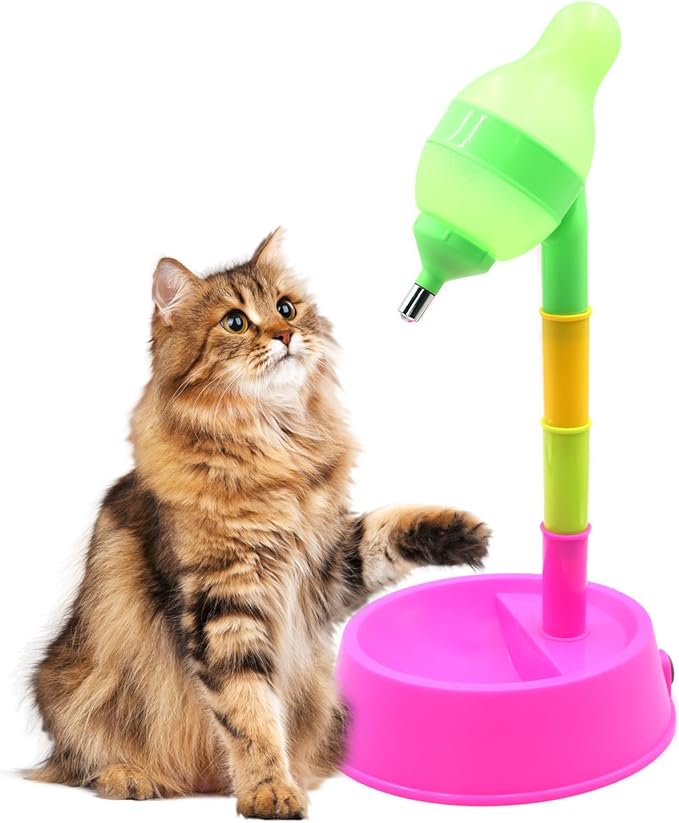 DELIFUR Pet Standing Water Dispenser Adjustable Cat Dog Drinking Water Dispenser Bowl with Detachable Pole Automatically Feeding Water (Red)