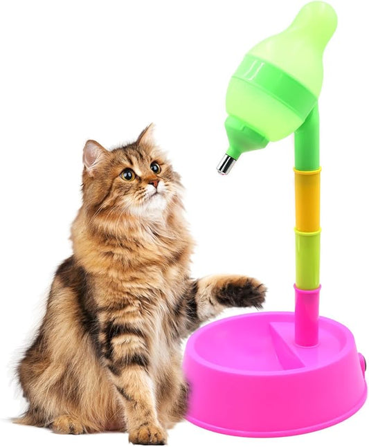 DELIFUR Pet Standing Water Dispenser Adjustable Cat Dog Drinking Water Dispenser Bowl with Detachable Pole Automatically Feeding Water (Red)