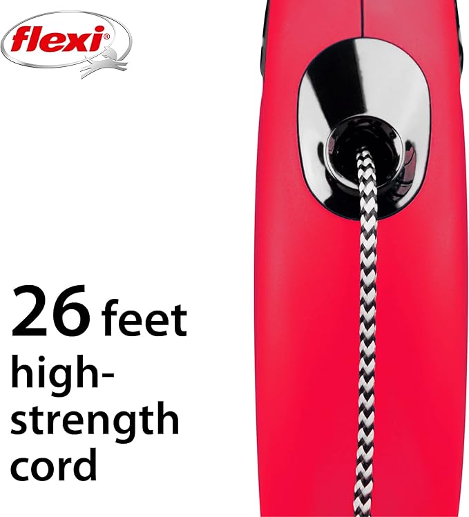 FLEXI® New Classic Retractable Dog Leash (Cord), Ergonomic, Durable and Tangle Free Pet Walking Leash for Dogs, 16 ft, Medium, Red
