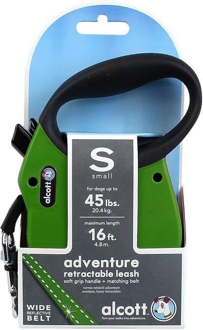 Alcott Adventure Retractable Leash, Small, Green