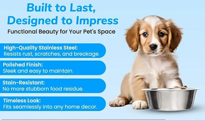 Greendale - 4 Pack - 1.8 Cup Capacity - Stainless Steel Metal Dog Bowls - Perfect for Dog Food and Water. Wrong Size? Click to Look at Our Size Options.