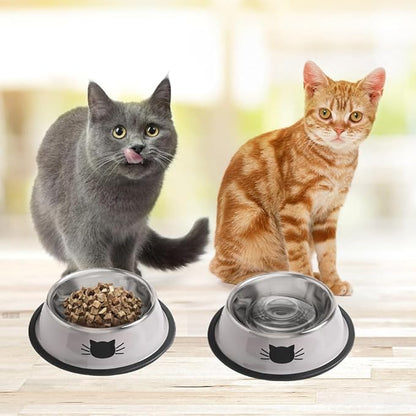 Cat Bowls for Food and Water,2PCS Rapsrk Non-Slip Stainless Steel 8 Oz Pet Bowl with Removable Rubber Base Dog Bowl,Stackable Cat Puppy Dishes Bowls with Cute Cats Painted