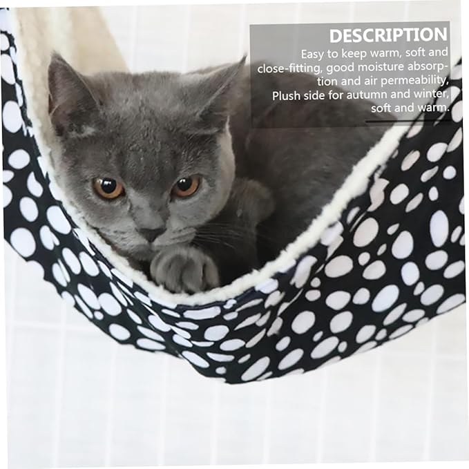 Double-Sided Breathable Cat Hammock Bed Small 27x27cm Reversible Hanging Cat Sleeping Mat for Indoor Pet with Black and White Polka Pattern