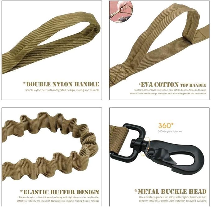 Xqpetlihai Tactical Dog Collar and Leash Set Adjustable Military Nylon Dog Collar with Control Handle and Heavy Duty Metal Buckle for Large Dogs （Brown S