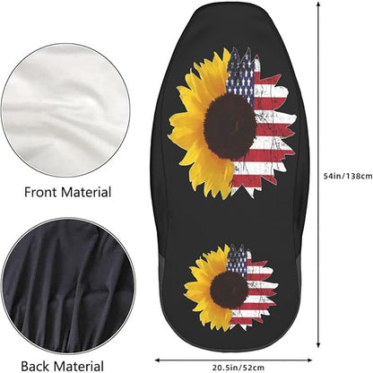 Foruidea Sunflower with American Flag Car Seat Covers Universal 2 Pcs Auto Front Seat Cover Fit Most Cars,SUV,Sedan,Trucks