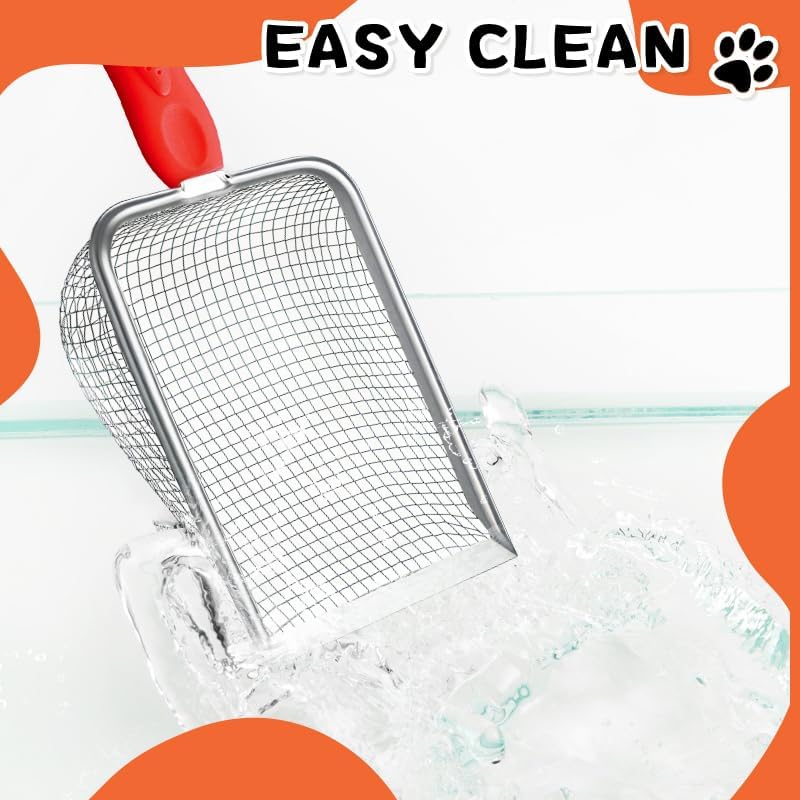 Cat Litter Scoop,Sturdy Litter Cleaner Corner Shovel,Stainless Steel Mesh Litter Shovel,Easy to Clean Reptile Terrarium Sand Waste,Beach Shovel(Red) - Image 6