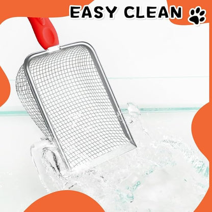 Cat Litter Scoop,Sturdy Litter Cleaner Corner Shovel,Stainless Steel Mesh Litter Shovel,Easy to Clean Reptile Terrarium Sand Waste,Beach Shovel(Red)