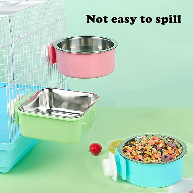 Love Dream Crate Dog Cat Bowls, Hanging Pet Cage Food Water Feeder with Removable Stainless Steel Bowls and Bolt Holder for Puppy Cat Rabbit Birds (Small, Green)