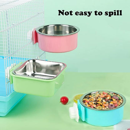 Love Dream Crate Dog Cat Bowls, Hanging Pet Cage Food Water Feeder with Removable Stainless Steel Bowls and Bolt Holder for Puppy Cat Rabbit Birds (Small, Green)