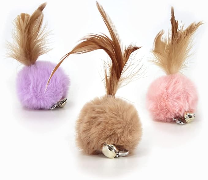 Cat Fluffy Feather Toys Replacement Cat Toy Wand Refills, 6 Pieces Fluffy Cat Toy Feathers Refill, Interactive Cat Teaser Wand Attachments, with Bell