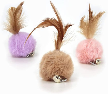 Cat Fluffy Feather Toys Replacement Cat Toy Wand Refills, 6 Pieces Fluffy Cat Toy Feathers Refill, Interactive Cat Teaser Wand Attachments, with Bell