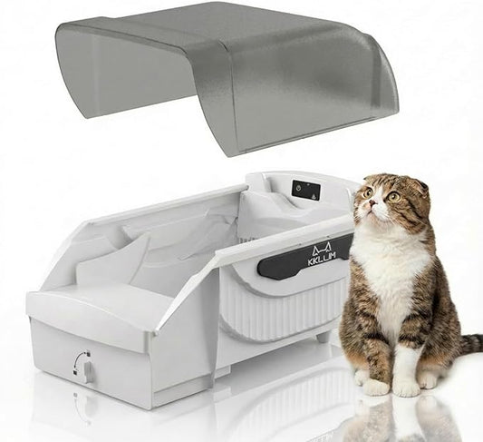 Automatic Litter Box, Open-Top Self Cleaning Litter Box for Multiple Cats, Large Space with Low Entry, Dual Safety Sensors, Quiet Operation, Compatible with Clumping Litter, Odor Control