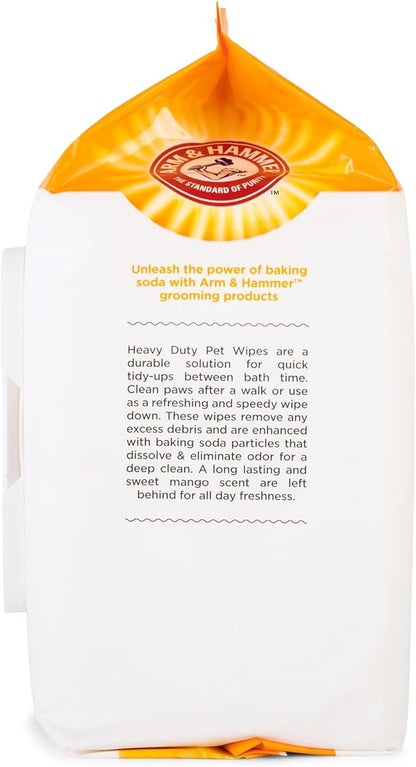 Arm & Hammer for Pets Heavy Duty Multipurpose Dog Wipes, Paw and Butt Wipes for Dogs to Help Clean Deodorize and Freshen Coat and Skin Between Baths, Mango Scent, 100 Count - 6 Pack