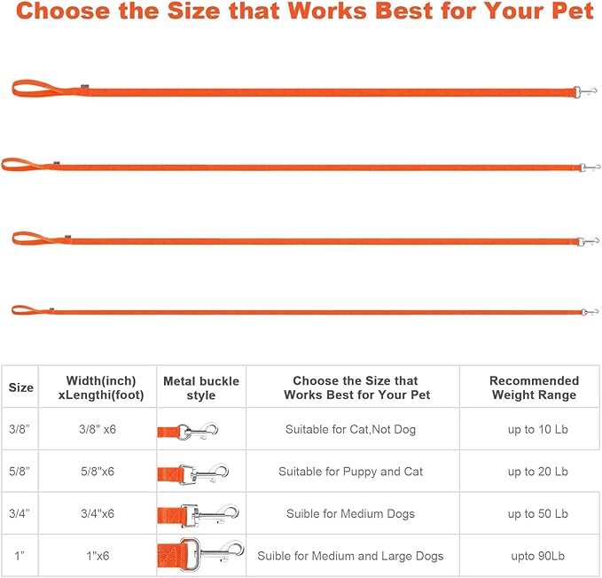 AMAGOOD 6 FT Puppy/Dog Leash, Strong and Durable Traditional Style Leash with Easy to Use Collar Hook, Great for Small, Medium and Large Dogs (3/4 in x 6 ft, Black and Orange 2-Pack)