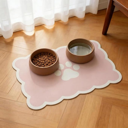 Absorbent Pet Food Mat, Scalloped Edge Dog Cat Bowl Mat with Rubber Backing, Quick-Dry Leather Feeding Mat for Messy Drinkers, 16" x 24", Pink