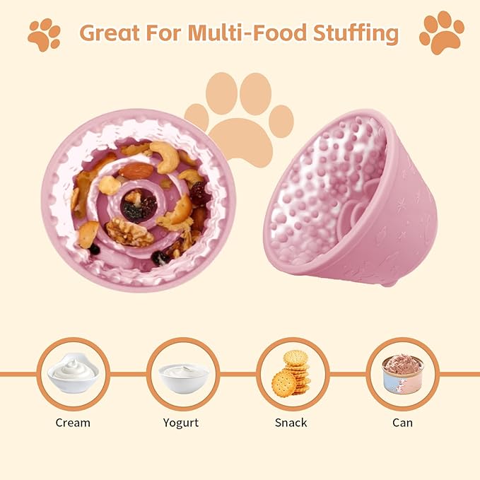 Dog Lick Bowl,Anxiety Relief Non-Slip Silicone Treat Bowl,Durable Long-Lasting Enrichment Slow Feeder Licking Mat for Small Medium Large Breed,Freezable BPA Free Silicone Dishwasher Safe-Pink
