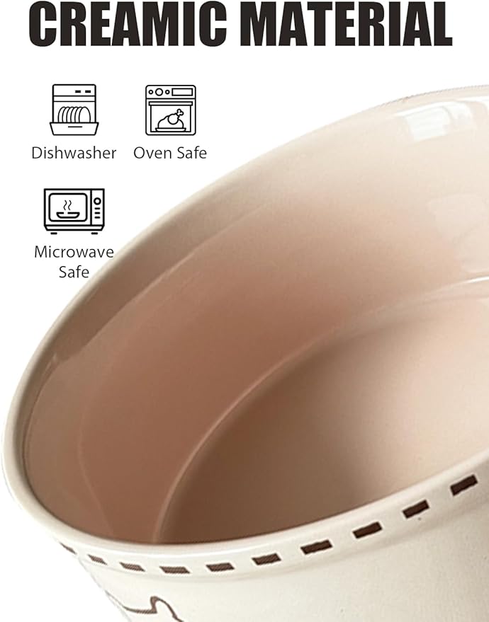 Ceramic Dog Bowl 55oz Heavy Duty Pet Food and Water Bowl for Medium Large Dogs Non Slip Weighted Dog Dish with Cute Bone and Fish Design Easy to Clean