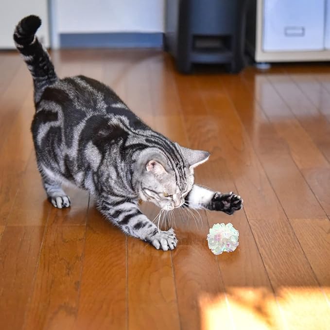 Framendino, 20 Pack Dye Free Cat Crinkle Balls, 2 Inches Mylar Shiny Balls Chew and Chase Lightweight for Indoor Cats to Keep Fit Active