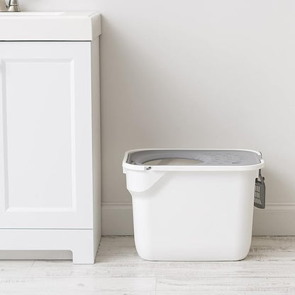 IRIS USA Large Cat Litter Box Top Entry with Lid, Enclosed Litter Box with Litter Catching Lid & Scoop, Covered Cat Litter Box Enclosure for Privacy, High Sided, White/Gray