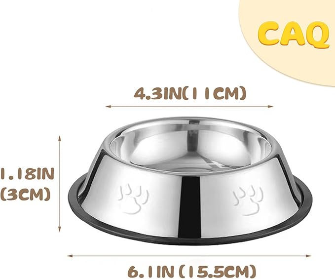 CAQ Dog Cat Bowls Stainless Steel Small Cat Dog Food Water Bowl for Indoor Stackable Pets Puppy Dish Non-Slip Removable Rubber Base Set of 4