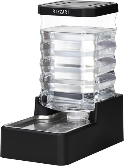 RIZZARI Stainless Steel Dog Dispenser: 8L Large Capacity Gravity Waterer - Clear Tank Water Level View -No Mess Keeps Floors Dry- No Power Needed - for Medium Dogs - Kitchen Corner/Crate Area