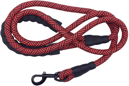 MayPaw Heavy Duty Rope Dog Leash, 3/4/5/6/7/8/10/12/15 FT Nylon Pet Leash, Soft Padded Handle Thick Lead Leashes for Large Medium Dogs (red Black, 1/2" * 10')