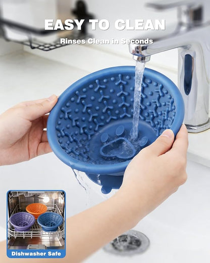 Slow Feeder Dog Bowl with Suction Cup & Reinforced Rim, 3-Cup Puzzle Maze Dog Lick Bowl for Anxiety Relief, Anti-Choking & Non-Slip, BPA-Free Silicone, for Small to Large Breeds (Blue)