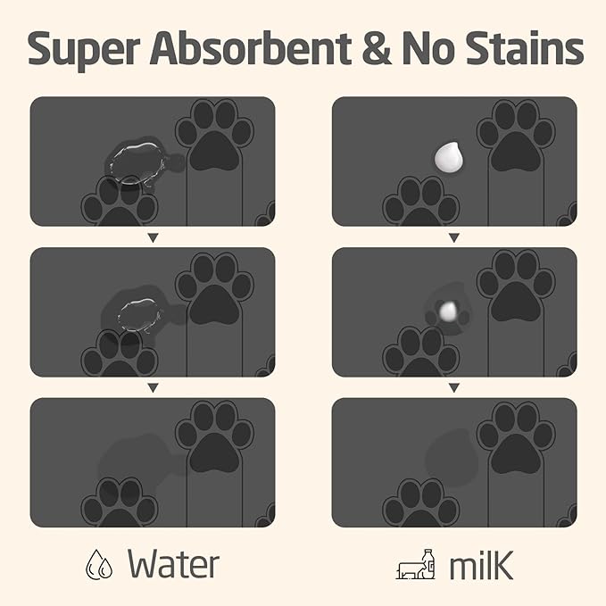 gogofree 16"×20" Gray Pet Feeding Mat, Absorbent Pet Placemat for Food and Water Bowl, Quick Dry Water Dispenser Mat for Dog and Cat, Non-Slip Mat for Messy Drinkers