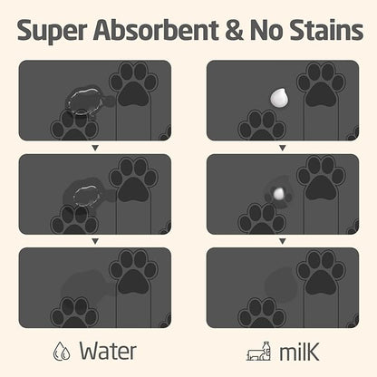 gogofree 16"×20" Gray Pet Feeding Mat, Absorbent Pet Placemat for Food and Water Bowl, Quick Dry Water Dispenser Mat for Dog and Cat, Non-Slip Mat for Messy Drinkers