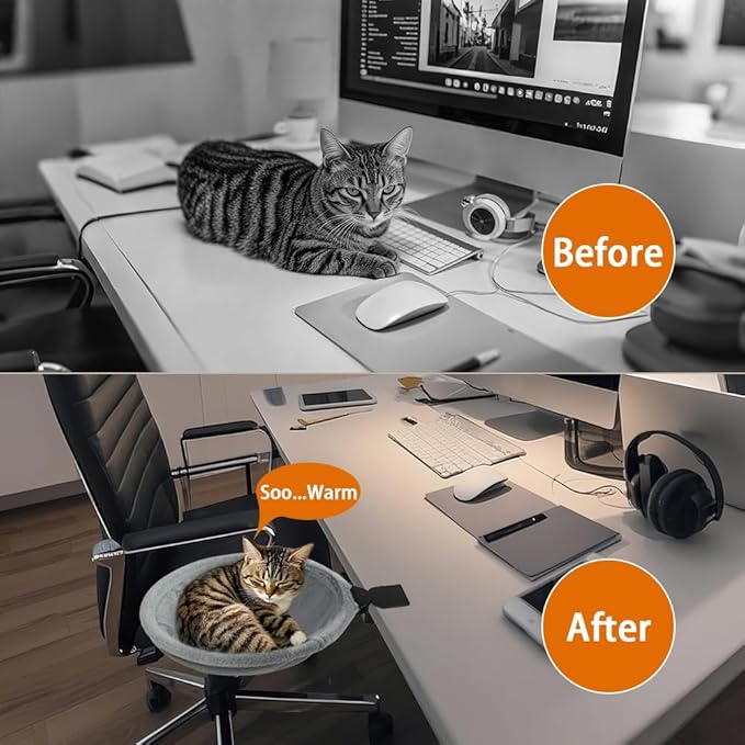Cat Perch Nest Attach to Desk - Cozy 2 in 1 Office Mount Kitty Hammock with Net Cover for Summer Cool, Mounted by Enhanced Clamp Attachment, Support up to 60lbs, Ideal Co Worker Gift