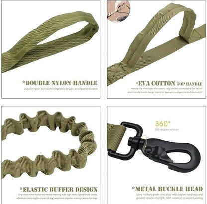 Xqpetlihai Tactical Dog Collar and Leash Set Adjustable Military Nylon Dog Collar with Control Handle and Heavy Duty Metal Buckle for Large Dogs（Green XL